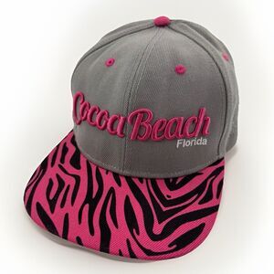 Cocoa Beach Florida Snapback Hat Pink Zebra Brim Gray Baseball Cap Essential
